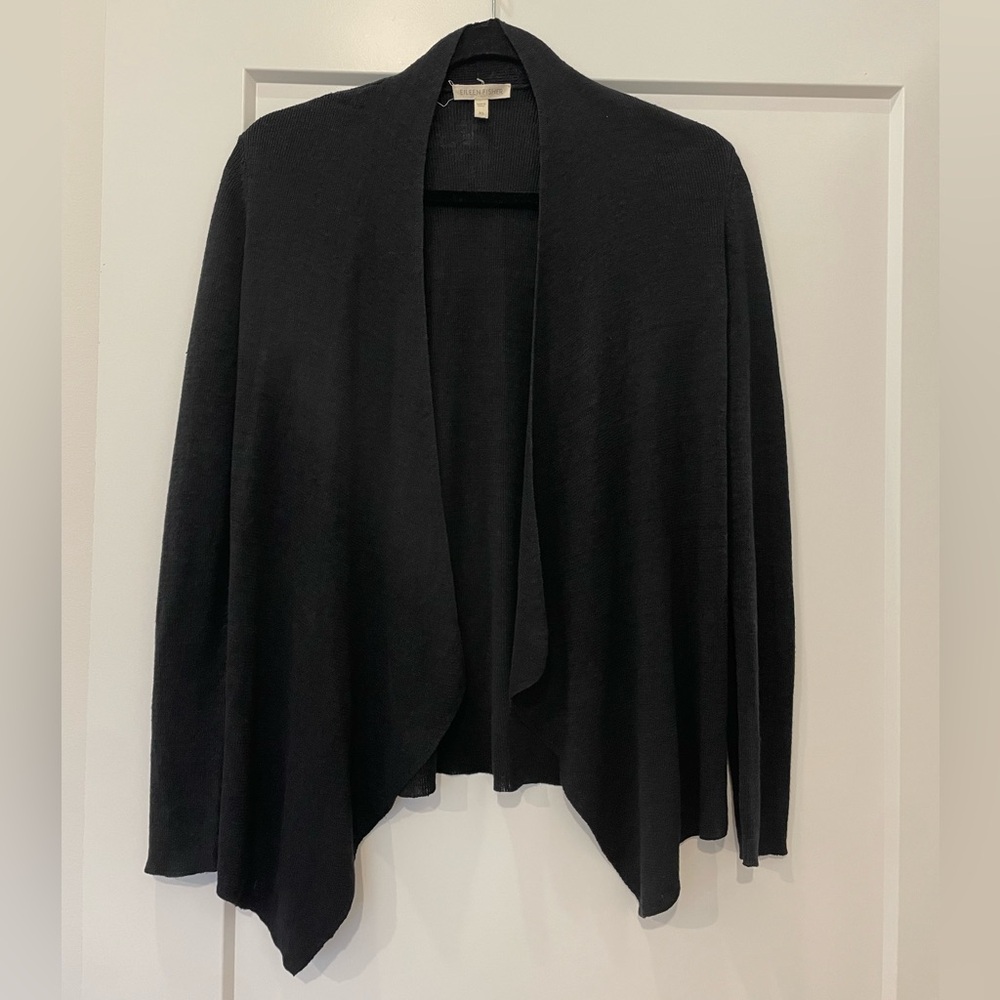 Eileen Fisher Black Open Cardigan XS Organic Linen